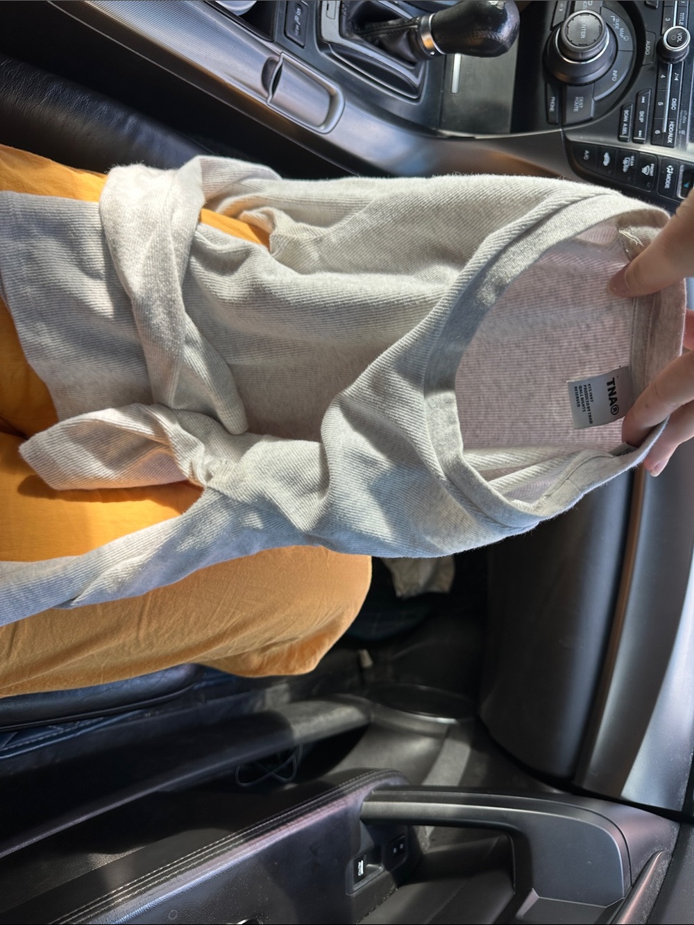 TNA CROPPED Light Gray Long Sleeve Tie-Waist Top